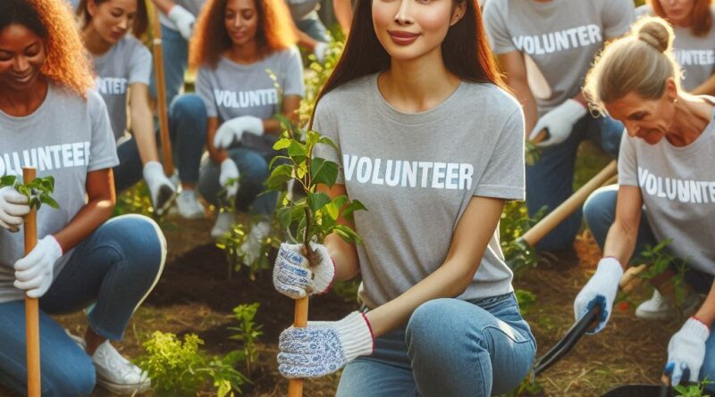 Volunteer opportunities - Volunteers planting trees in a community garden, showcasing the power of giving back.